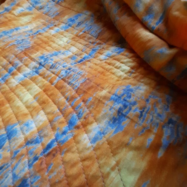 orange and blue backing fabric; walking foot quilting